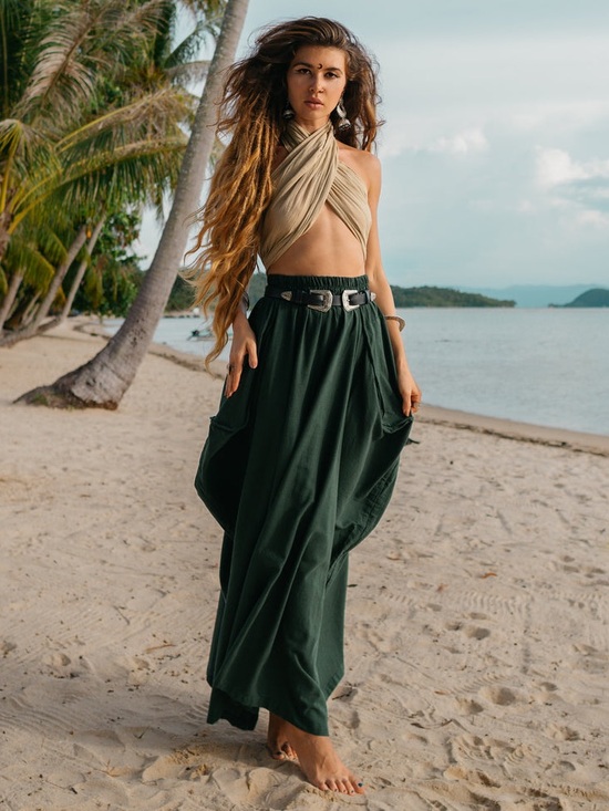Thaluta Dresses & Skirts - Thaluta Maxi Skirt Alaina Hunter Green NEW one size boho organic cotton